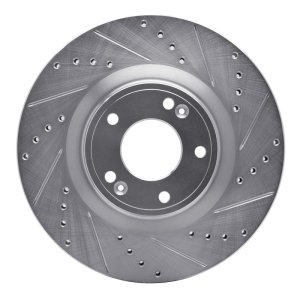 Hyundai Genesis Coupe Brake Rotor (1) - Front Right - R1 Concepts - Drilled & Slotted - Silver - `10-`16